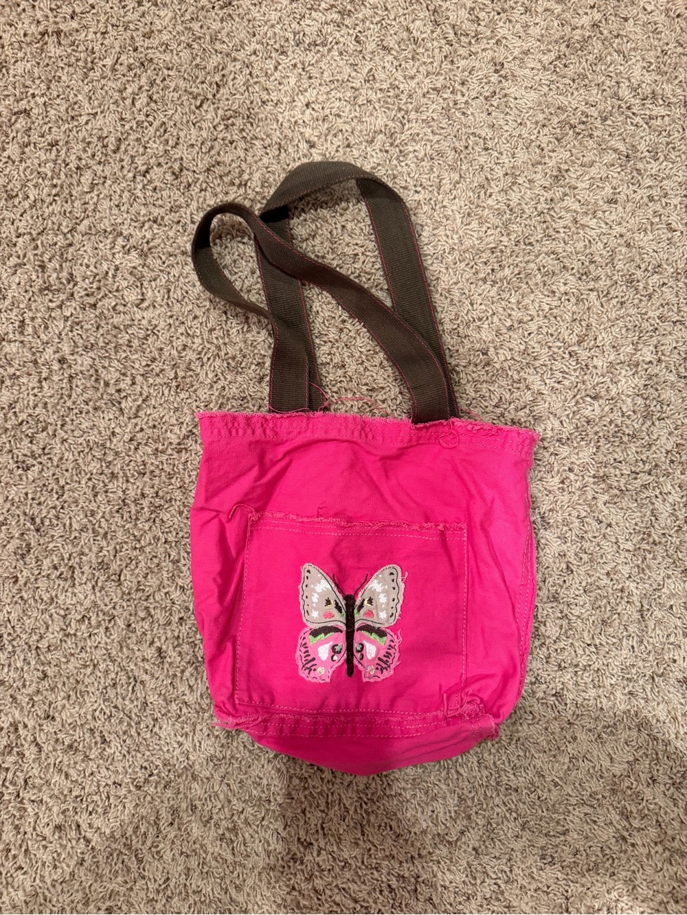 thirty-one Hot Pink Tote with Butterfly Accent and Brown Straps